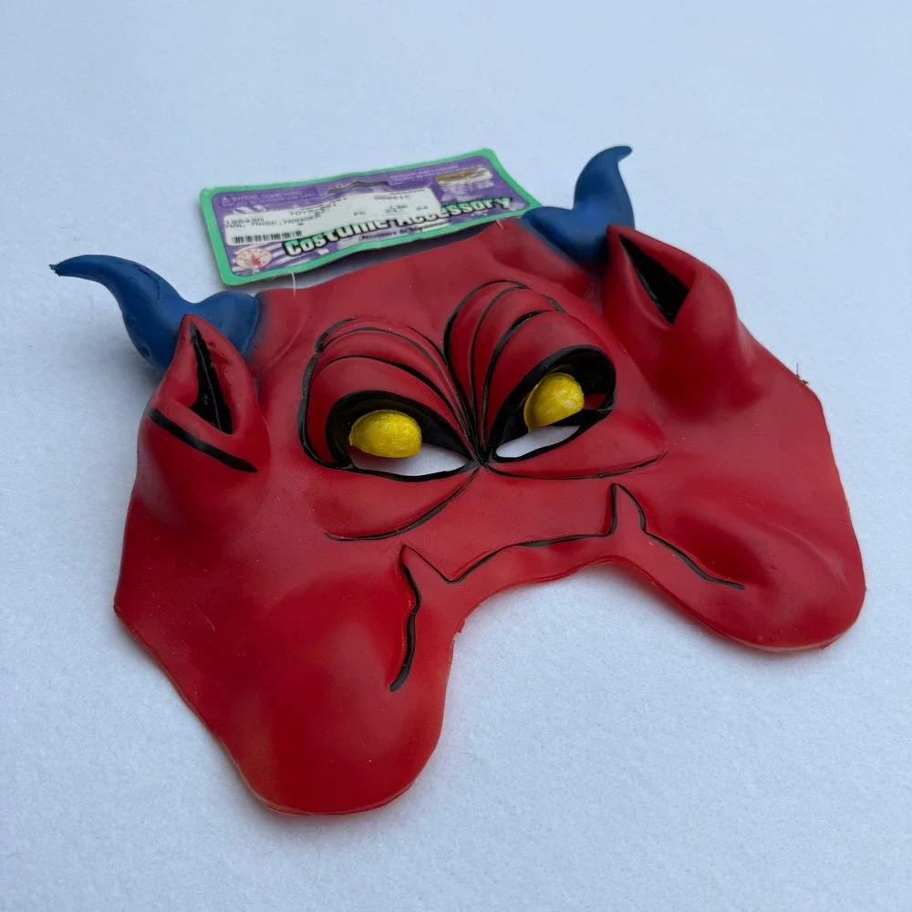 1994 Rubie's Monger Devil Demon Vinyl Half Face Mask NOS Vintage Halloween HTF